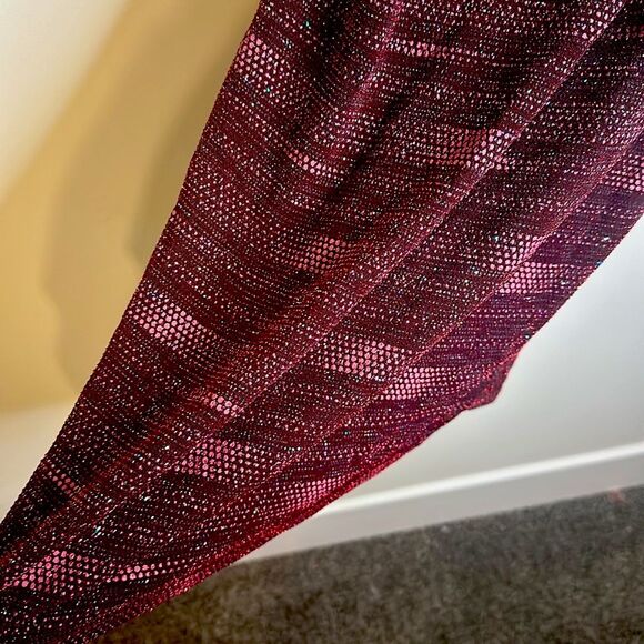 Forever 21+ Maroon Stretch Sparkly Striped Dress 3X sheer-Can fit XL Cowl Neck - Picture 3 of 4